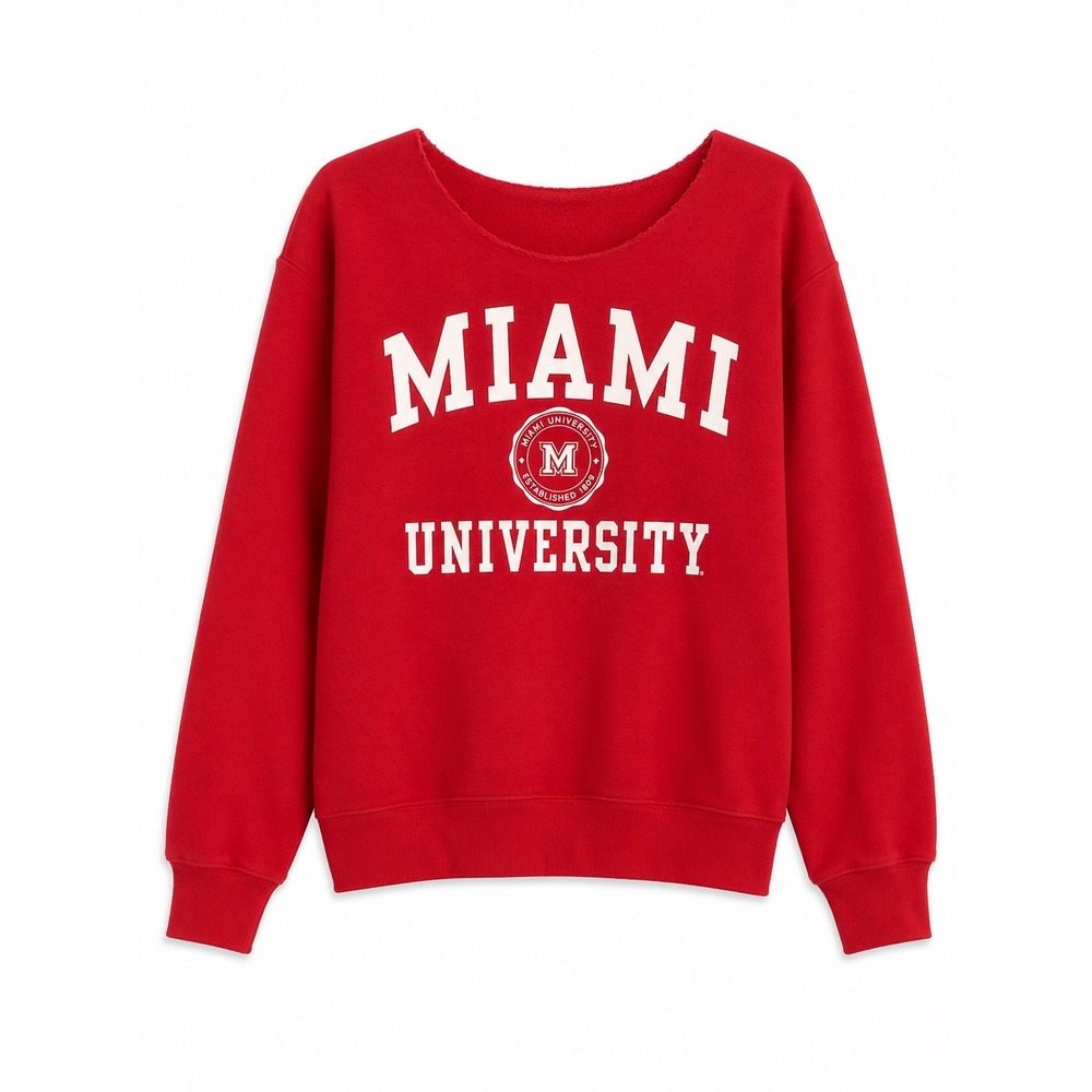 Miami University RedHawks Sweatshirt Raw Edge Scoop Neck Red Pullover 19" P2P OH